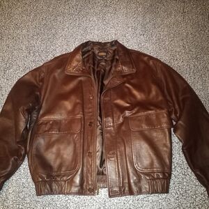 Coach Men's Rich Brown Leather Bomber Jacket